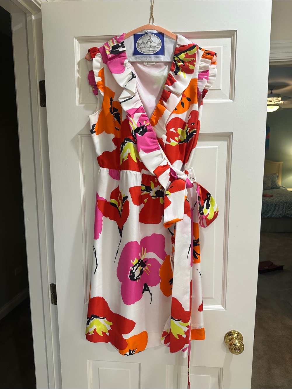 kate spade White Floral Wrap Dress with Pink and Orange Blooms